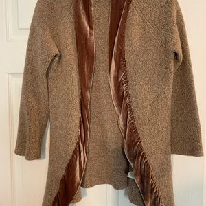 Brown Knit Cardigan with Velvet Trim
